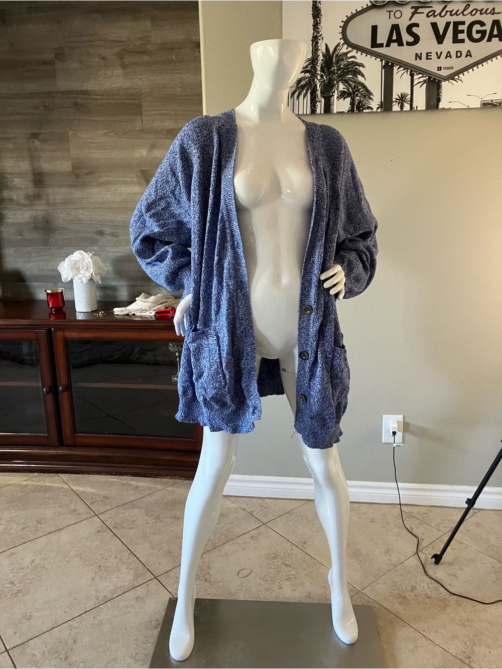 Ellis Blue Knit Button-Front Cardigan 4X
